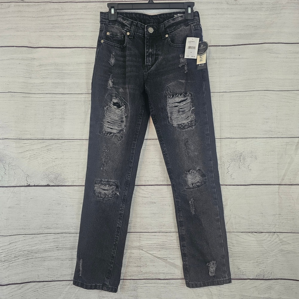 Boys Size 14 Buffalo David Bitton Evan Slim Fit Black Distressed Jeans NWT L821
